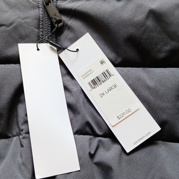 New Calvin Klein Jeans Puffer Hooded Coat Water Resistant Charcoal Grey Size 2XL - Picture 7 of 16